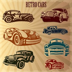 Sets of silhouette retro cars