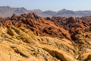 Valley of Fire State Park with 40,000 acres of bright red Aztec sandstone outcrops nestled in gray and tan limestone I