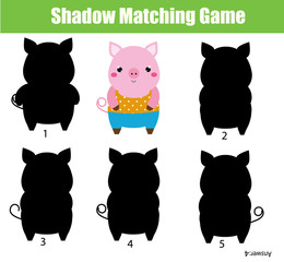 Shadow matching game. Kids activity. Animals theme