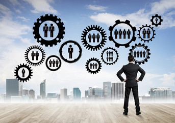 Social connection concept drawn on screen as symbol for teamwork and cooperation