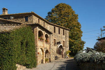 Fototapeta premium MONTALCINO - TUSCANY/ITALY: OCTOBER 31, 2016: Typical winery in Montalcino. Tuscany, Italy Europe.