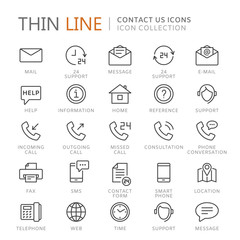 Collection of contact us thin line icons