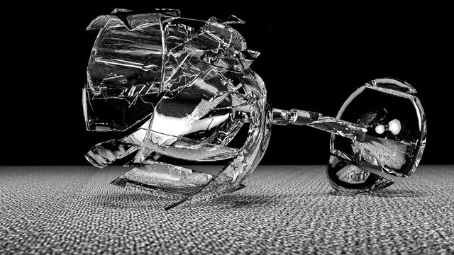 3d render of breaking glass falling to the floor in monochrome