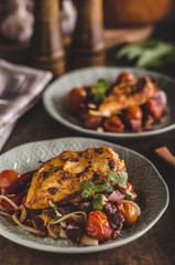 Grilled chicken steak with roasted vegetable