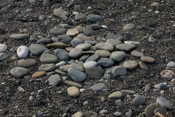 A variety of stones on the beach by the sea