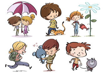 niños y niñas en diferentes poses