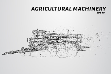 Agricultural machinery from particles. Agricultural equipment consists of dots and circles. Vector illustration