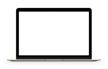 Gold laptop with blank computer screen. Front view Mock up. 3d illustration