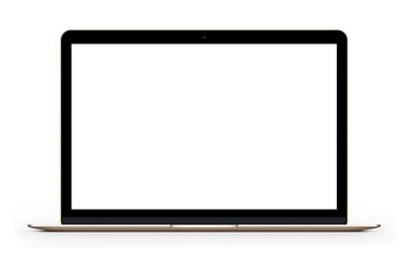 Gold laptop with blank computer screen. Front view Mock up. 3d illustration