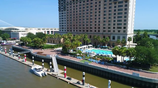 Aerial video of The Westin Savannah Harbor Golf Resort & Spa 4k 60p
