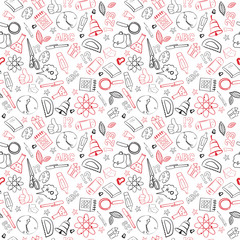 School Supplies Seamless Pattern Doodle Hand Drawn Background Vector Illustration