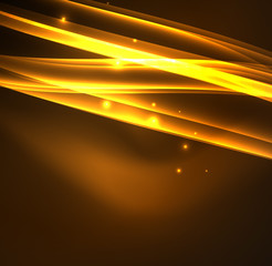 Energy lines, glowing waves in the dark, vector abstract background