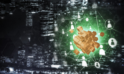 Concept of Internet and networking with digital cube figure on d