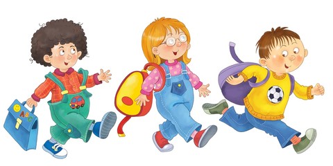 Back to school. Cute schoolchildren ready for school. Coloring page. Funny cartoon characters
