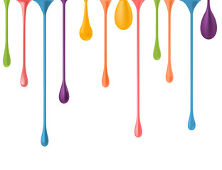 Different colorful drops. vector 3d illustration. paint falling drips vector. nail polish drops downfall. rainbow oil paint glossy drops isolated. multicolor nail varnish drips. paint droplet.