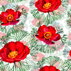 Wildflower peonies flower pattern in a watercolor style. Full name of the plant: Peonies herbaceous. Aquarelle wild flower for background, texture, wrapper pattern, frame or border.