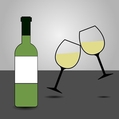 White Wine Bottle and Two Glasses Clinking Vector - Cheers!