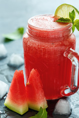 Cold watermelon smoothie in a glass.