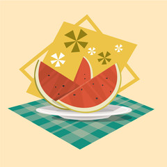 Watermelon Icon Summer Sea Vacation Concept Summertime Holiday Vector Illustration