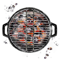 Charcoal Grill. Watercolor Illustration. - 165344532
