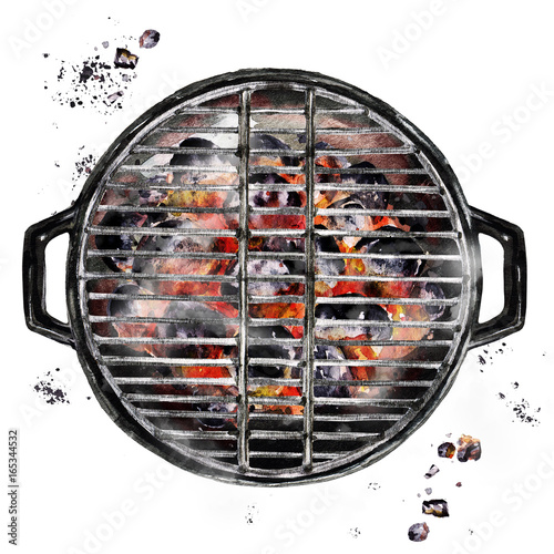 "Charcoal Grill. Watercolor Illustration." Stockfotos und lizenzfreie Bilder auf