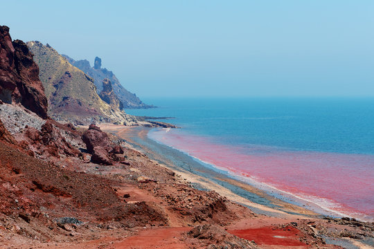 Red coast on Iranian island of Hormuz, Hormozgan Province, Iran