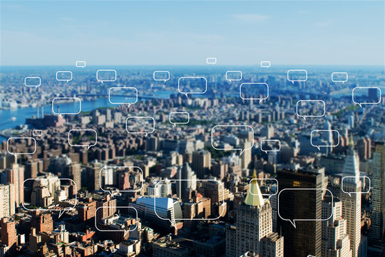 Concept of social networking with city - Powered by Adobe
