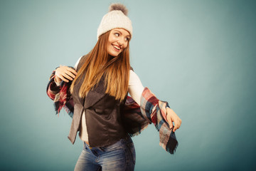 Positive girl in autumn season clothing