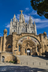 Fototapeta na wymiar Expiatory Church of the Sacred Heart of Jesus (architect Enric Sagnier) on summit of Mount Tibidabo in Barcelona, Catalonia, Spain.
