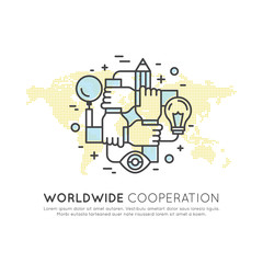 Vector Icon Style Illustration Concept of Worldwide Cooperation Teamwork, Group, Partnership, Isolated Modern Symbol