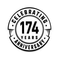 174 years anniversary logo template. Vector and illustration.
