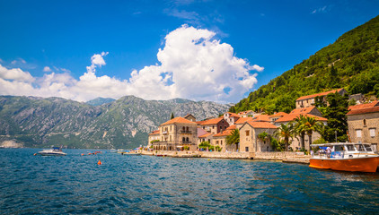 Fototapeta na wymiar Beautiful mediterranean landscape - town Perast, Kotor bay (Boka Kotorska), Montenegro.