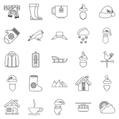 Mountains icons set, outline style