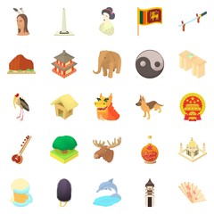 Travel to Asia icons set, cartoon style