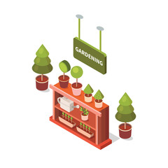 Vector isometric flower shop.
