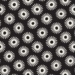 Vector seamless sunburst shapes freehand pattern. Abstract background with round brush strokes. Hand drawn texture