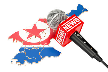 North Korea News concept, microphone news on the map. 3D rendering
