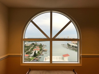 Ocean view through the hotel window in Florida