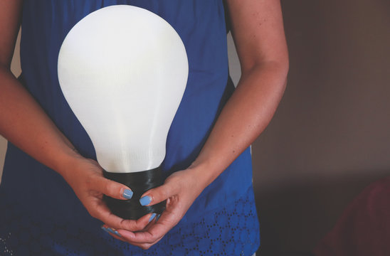 Big Lamp in a woman's hands.3D printed lamp