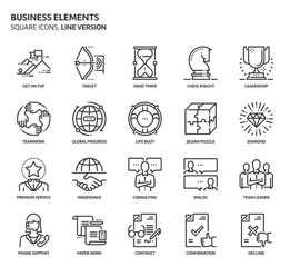 Business elements, square icon set