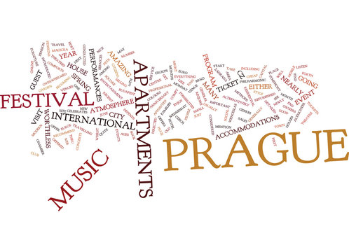 ENJOY MUSIC IN PRAGUE Text Background Word Cloud Concept