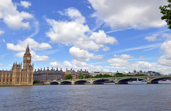 Big Ben clock tower on the River Thames, near Westminster Palace and Houses of Parliament in London England has become a symbol of England and Brexit discussions