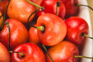 sweet cherry close up/sweet cherry in a white bowl close up