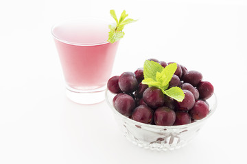 ripe sweet cherry and cherry juice