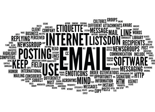 EMAIL AND NEWSGROUP ETIQUETTE Text Background Word Cloud Concept