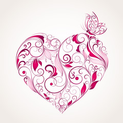 Abstract vector heart with butterfly. Element for design.
