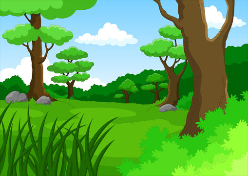 Vector cartoon illustration of jungle background