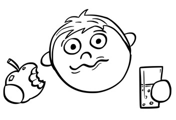 Cartoon Illustration of Boy Eating an Apple