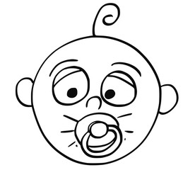 Cartoon Illustration of Baby with Dummy or Comforter or Pacifier in Mouth