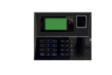 Black biometric scan with fingerprint sensor and digital screen